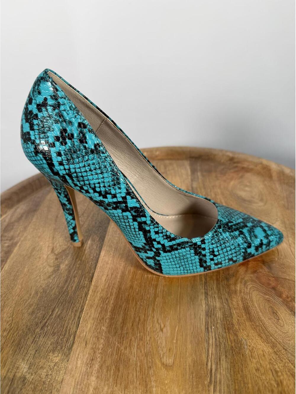 French Connection Snakeskin Print Heels Green/Black Size 6 NWB - Picture 8 of 11